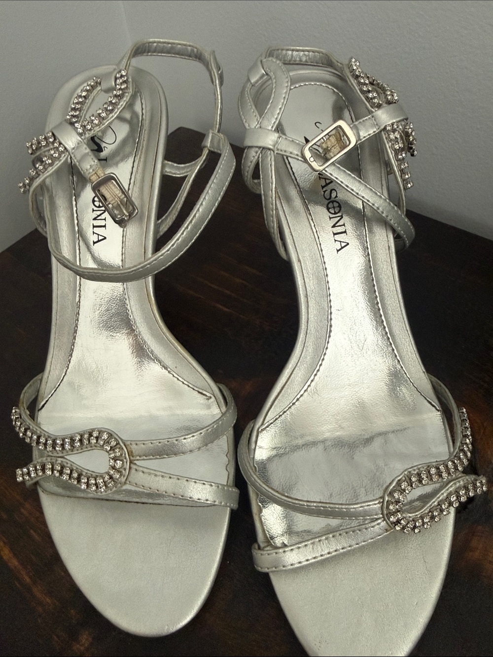 Silver Jeweled Strappy Heels by S. Lasonia